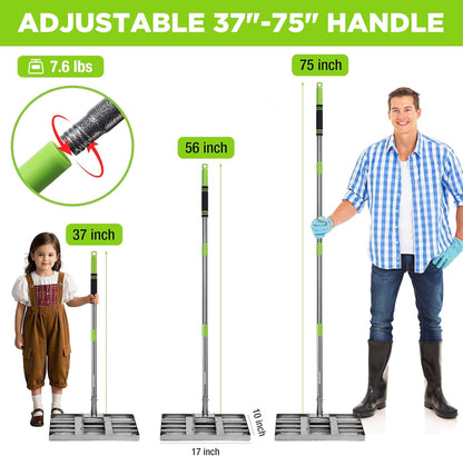 WORKPRO Lawn Leveling Rake, Heavy Duty Leveling Rake with 17” x 10” Ground Plate, Yard Leveling Rakes with 6FT Adjustable Handle, Metal Lawn Leveler for Garden, Backyard, Golf Course, Farm, Pasture