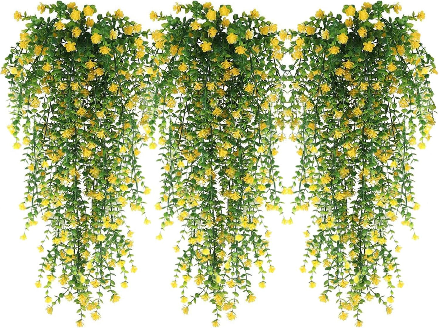 WEISPARK Artificial Hanging Flowers, 9pcs Fake Eucalyptus Vine Faux Flower Greenery Garland Plastic Plants for Indoor Outdoor Wall Garden Wedding Home Party Decor (9pcs Yellow)
