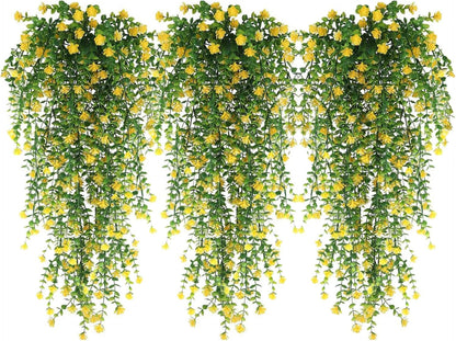 WEISPARK Artificial Hanging Flowers, 9pcs Fake Eucalyptus Vine Faux Flower Greenery Garland Plastic Plants for Indoor Outdoor Wall Garden Wedding Home Party Decor (9pcs Yellow)