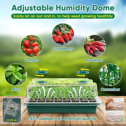 BlumWay Seed Starter Tray with Grow Light,4 Pack 160 Cells Seedling Tray with Humidity Dome/Indoor Grow Kit for Deep-Rooted Seedlings,Adjustable/Timed Light Plant Starter Set