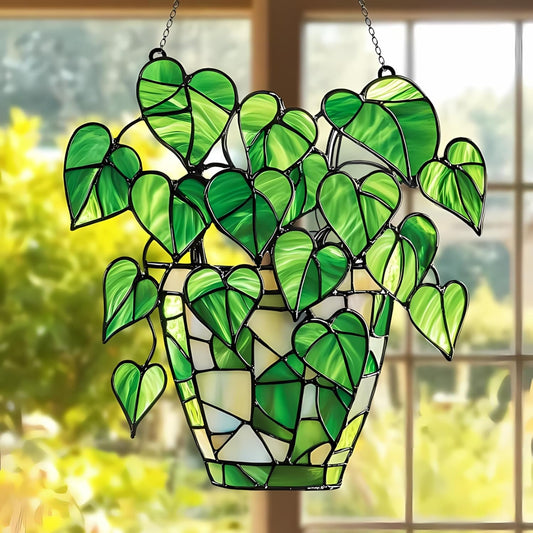 Pothos Acrylic Suncatcher Stained Glass Effect Window Car Hanging Christmas Ornament Indoor Outdoor