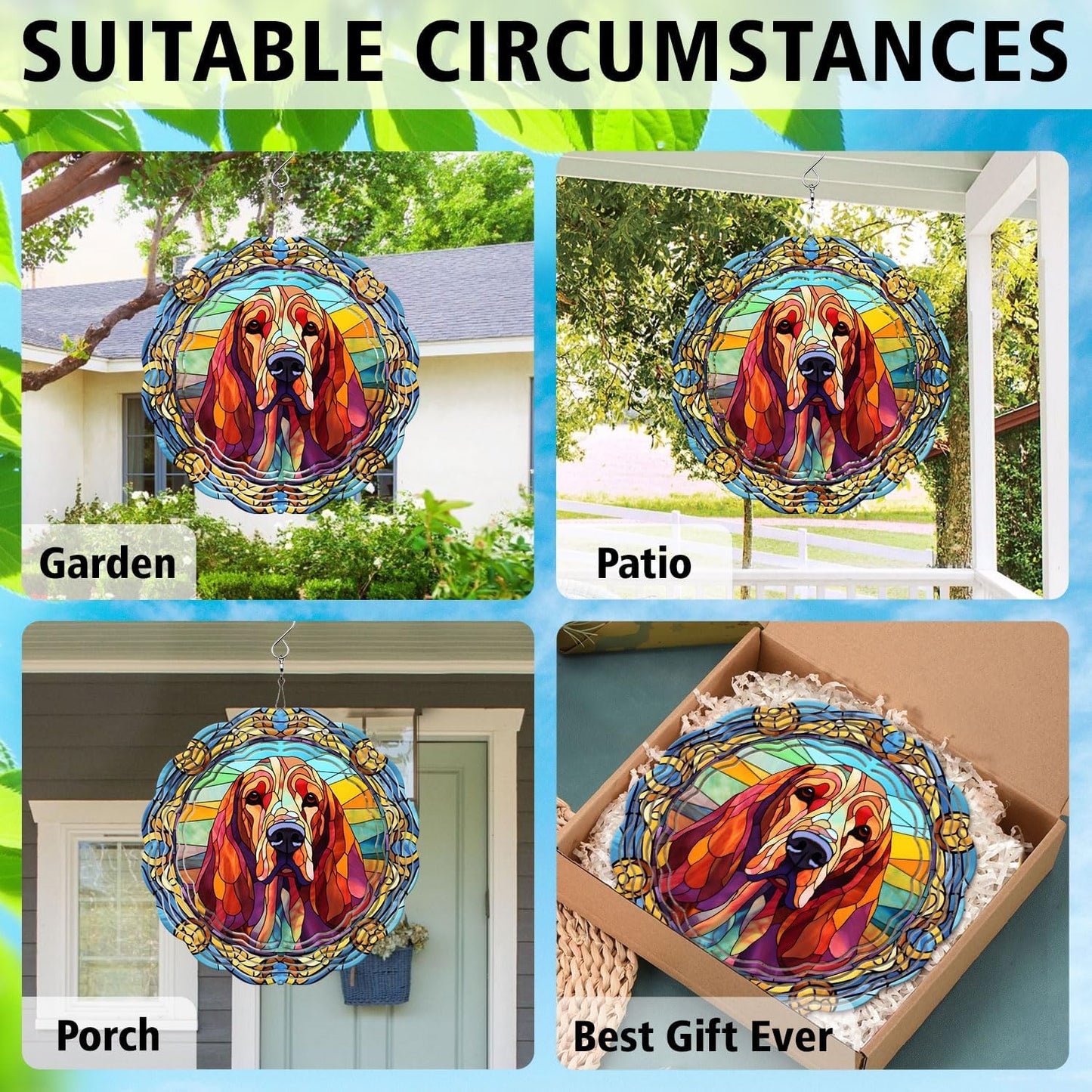 Bloodhound Yard and Garden Wind Spinner, Unique 3D Hanging Bloodhound Dog Wind Spinner