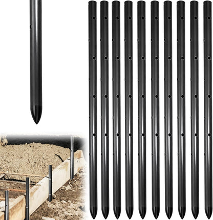10PCS 17 Inch Round Steel Concrete Form Stakes with Holes Heavy Duty Rebar Stakes Concrete Pins for Concrete Forms, Garden Fence, Rust Resistant Removable Reusable, 3/5" Diameter, Pointed