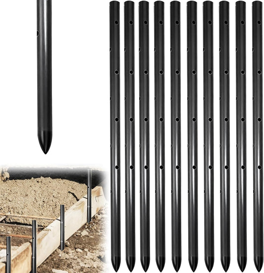 10PCS 17 Inch Round Steel Concrete Form Stakes with Holes Heavy Duty Rebar Stakes Concrete Pins for Concrete Forms, Garden Fence, Rust Resistant Removable Reusable, 3/5" Diameter, Pointed