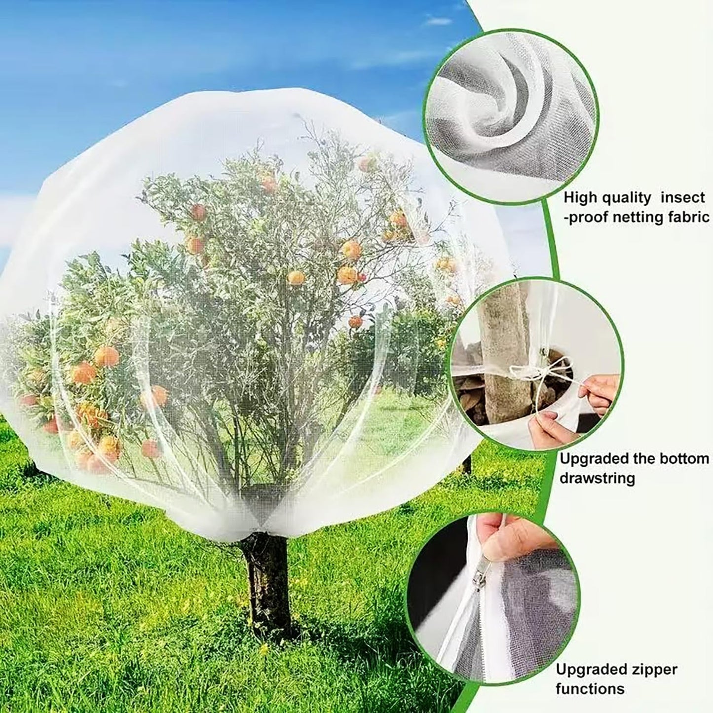 2packs 5.9ft x 5.9ft Garden Fruit Tree Protection Netting with Drawstring & Zipper, Large Blueberry Bushes Net Covers Bags, Orange,Apple,Pear,PeachTrees &Tomato Plants Fine Mesh Bird Netting