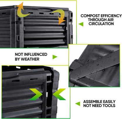 Large Garden Compost Bin, 80 Gallon (300L) Outdoor Composter Tumbler from BPA-Free Material for Fast Creation of Fertile Soil, Lightweight, Easy Assembly and Kitchen Waste Composting