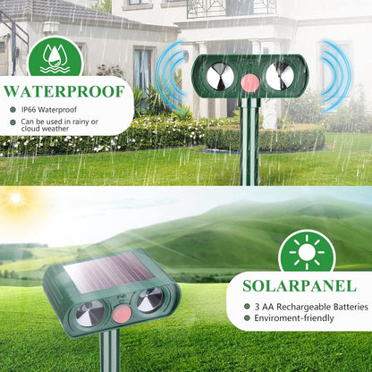 4 Pack Solar Ultrasonic Animal Repellent Outdoor Deer Repellent Cat Repellent Animal Raccoon Deterren Motion Detection Scare Squirrel, Rabbit Waterproof for Yard Farm Garden