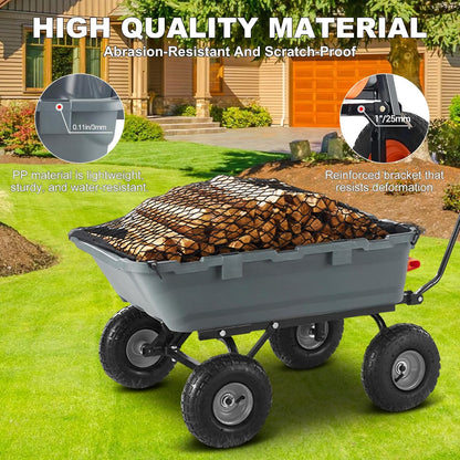 Garden Dump Cart,800lbs Heavy Duty Poly Yard Dump Garden Cart,with 10-Inch Tires,180° Rotating Handle,Steel Frame and Quick Release System for Garden,Lawn,Barn,Farm