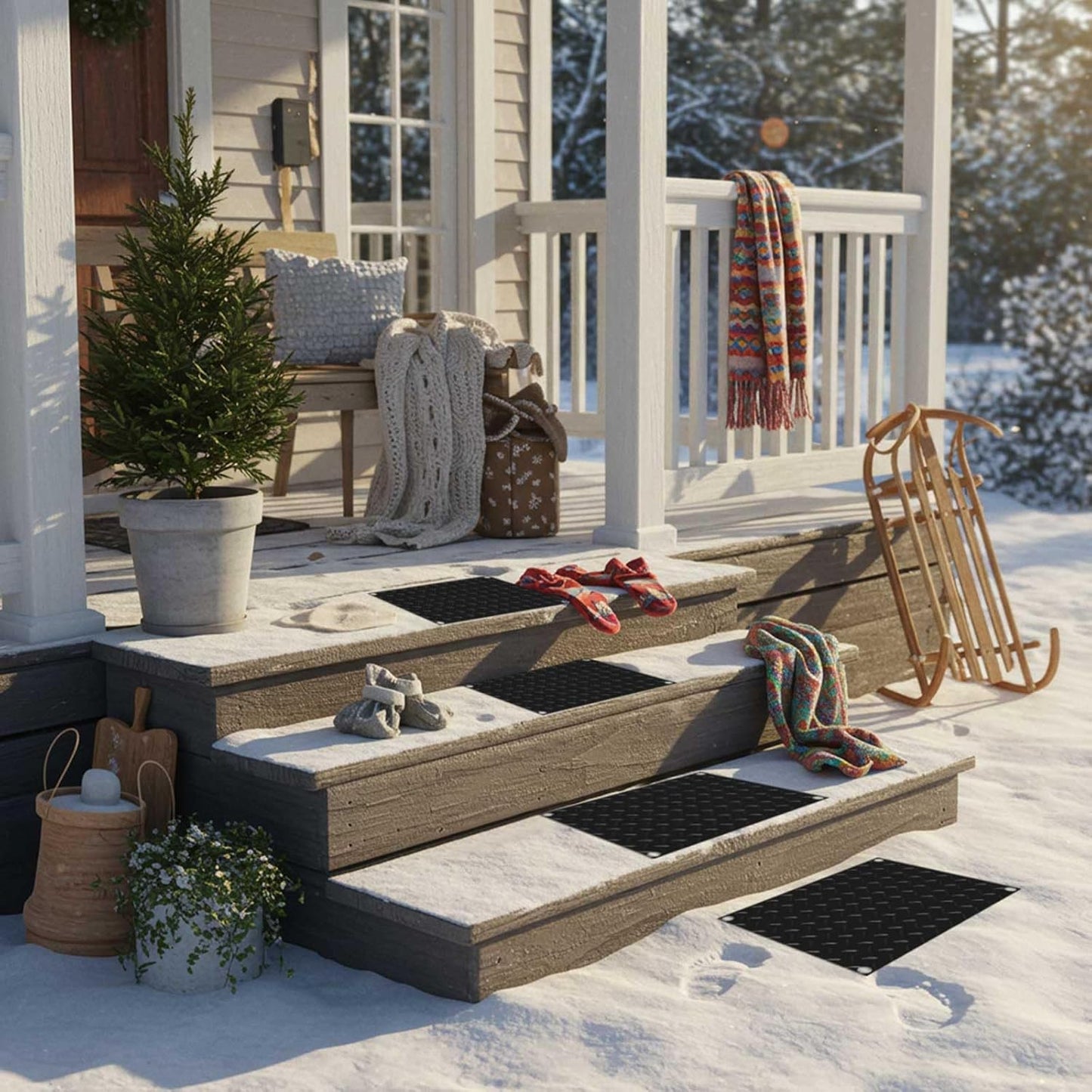 Riakrum 6 Pcs Heated Snow Melting Mats Outdoor, 10 x 15 in Winter Anti-Slip Heated Rubber Mat for Walkways Decks and Sidewalks, Snow and Ice Melting Pads Connection with 9.84 ft Power Cord
