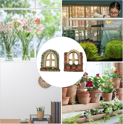 DOITOOL 2Pcs Miniature Fairy Garden Window,Artificial Window Ornament Miniature Fairy Doors Gnome Home Decoration,Resin Landscape Yard Art Garden Sculpture Fish Tank Decoration (Pack of 2)