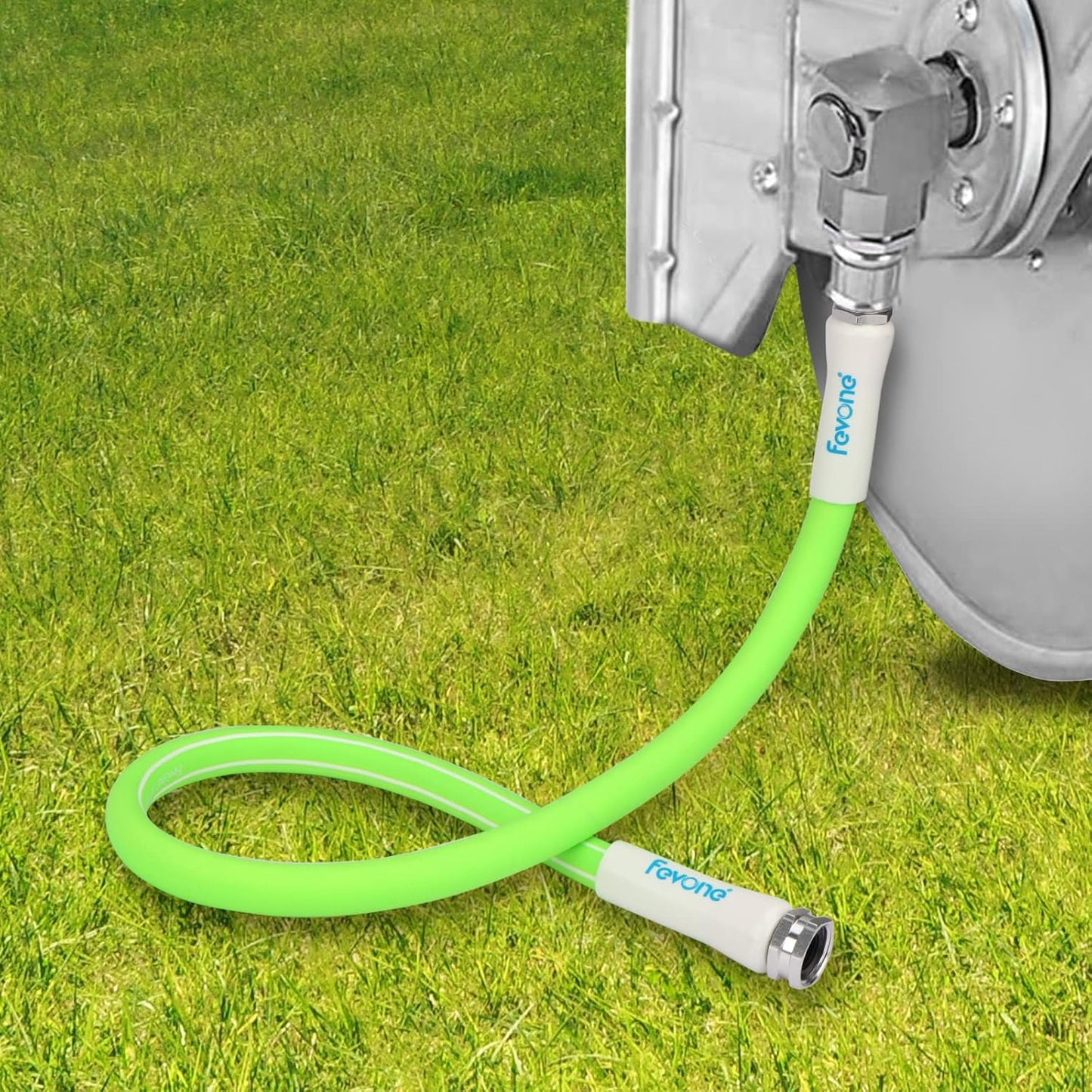 Fevone 50 ft x 5/8" Heavy Duty Garden Hose, Drinking Water Safe, Flexible & Kink-Free Hybrid Polymer Water Hose, Lightweight Outdoor Hose with 3/4" Solid Aluminum Fittings