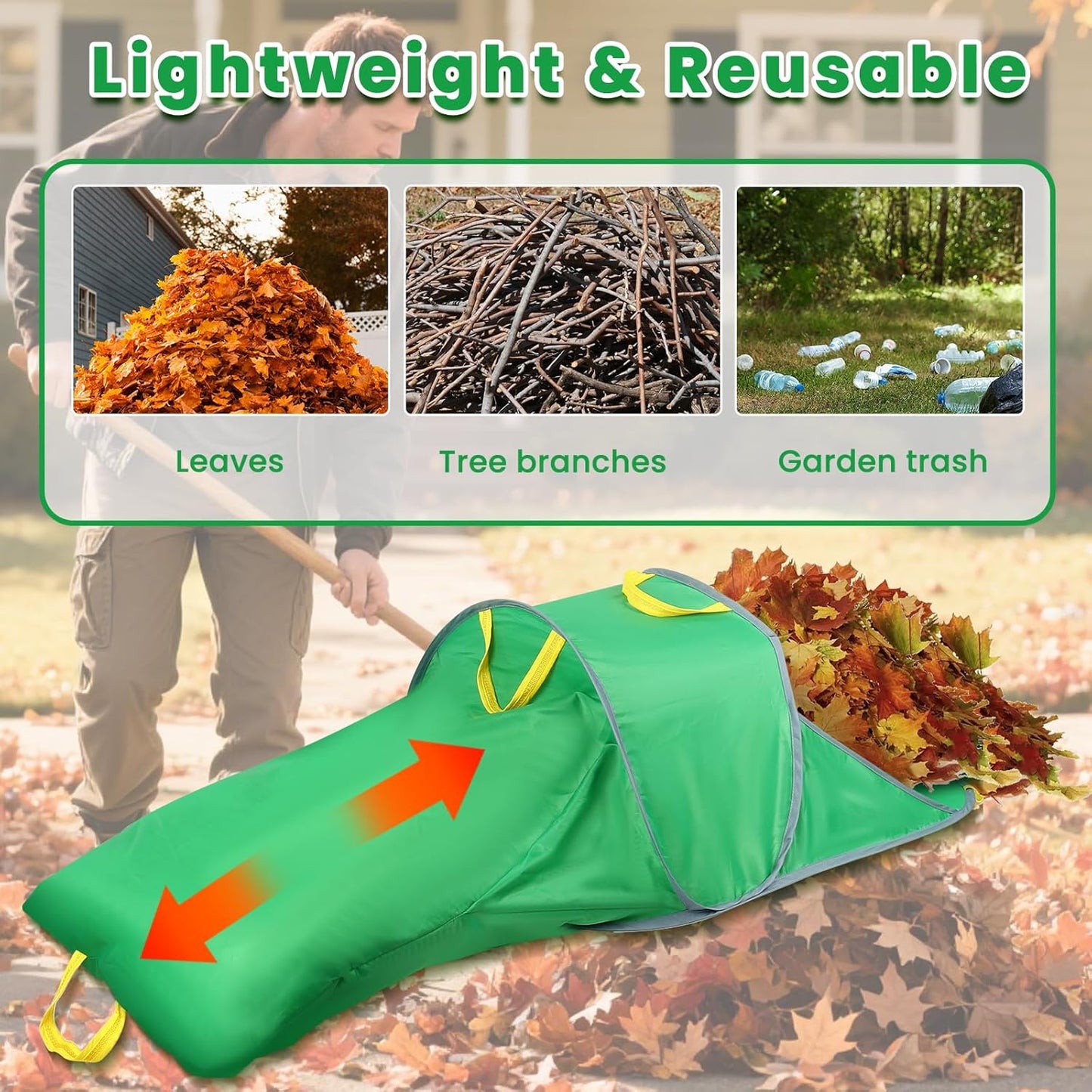 Leaf Collector, Foldable Portable Leaf Bags, Reusable Yard Garden Bags for Leaves, Grass, Lawn Trash