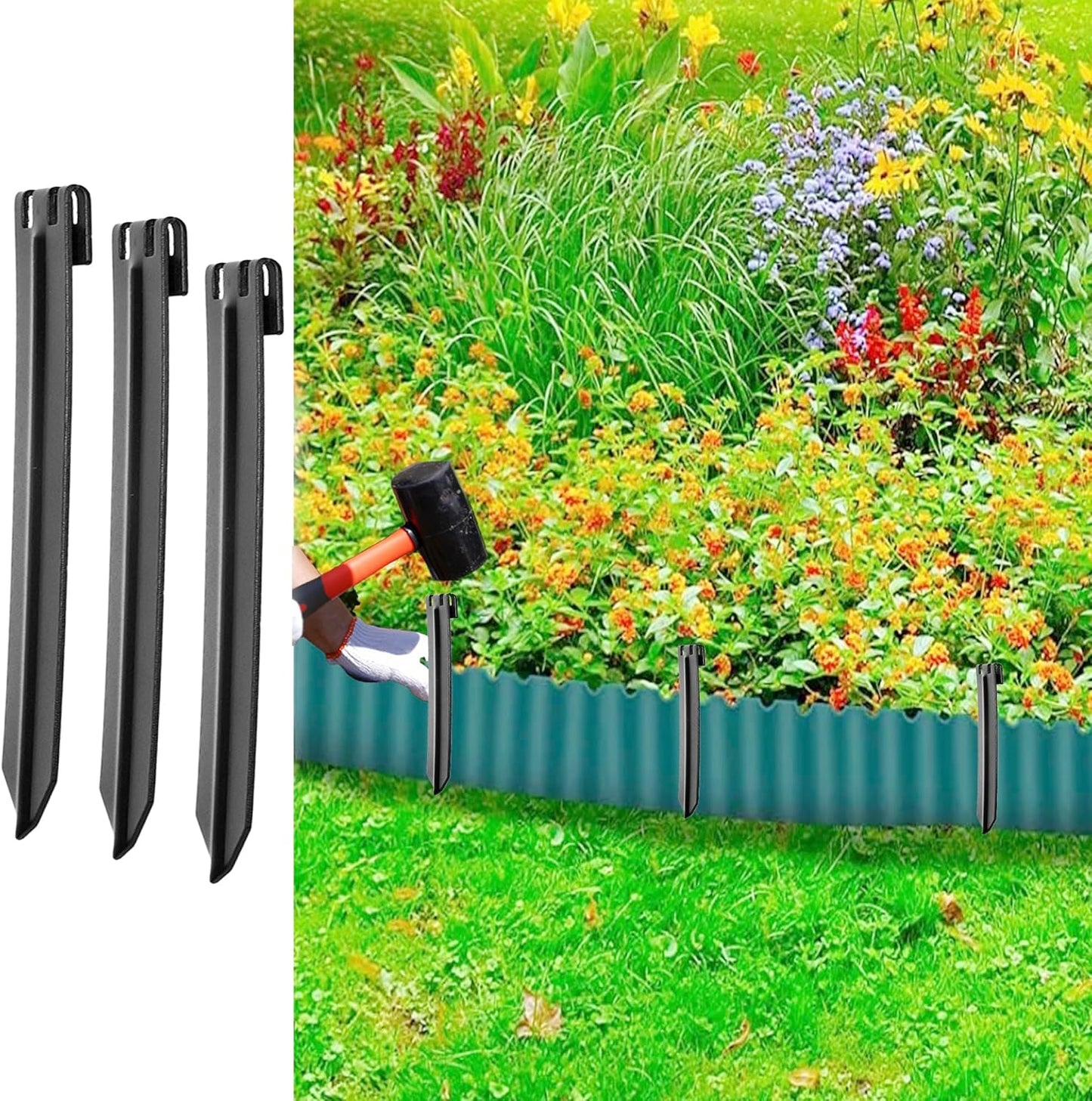 30Pcs 10Inch Black Metal Landscape Edging Stakes, No Installation for Corrugated Garden Landscape Edging/Terrace Board/Grass Barrier/Bender Board/Garden Liner/Tent pegs/Dog Stakes