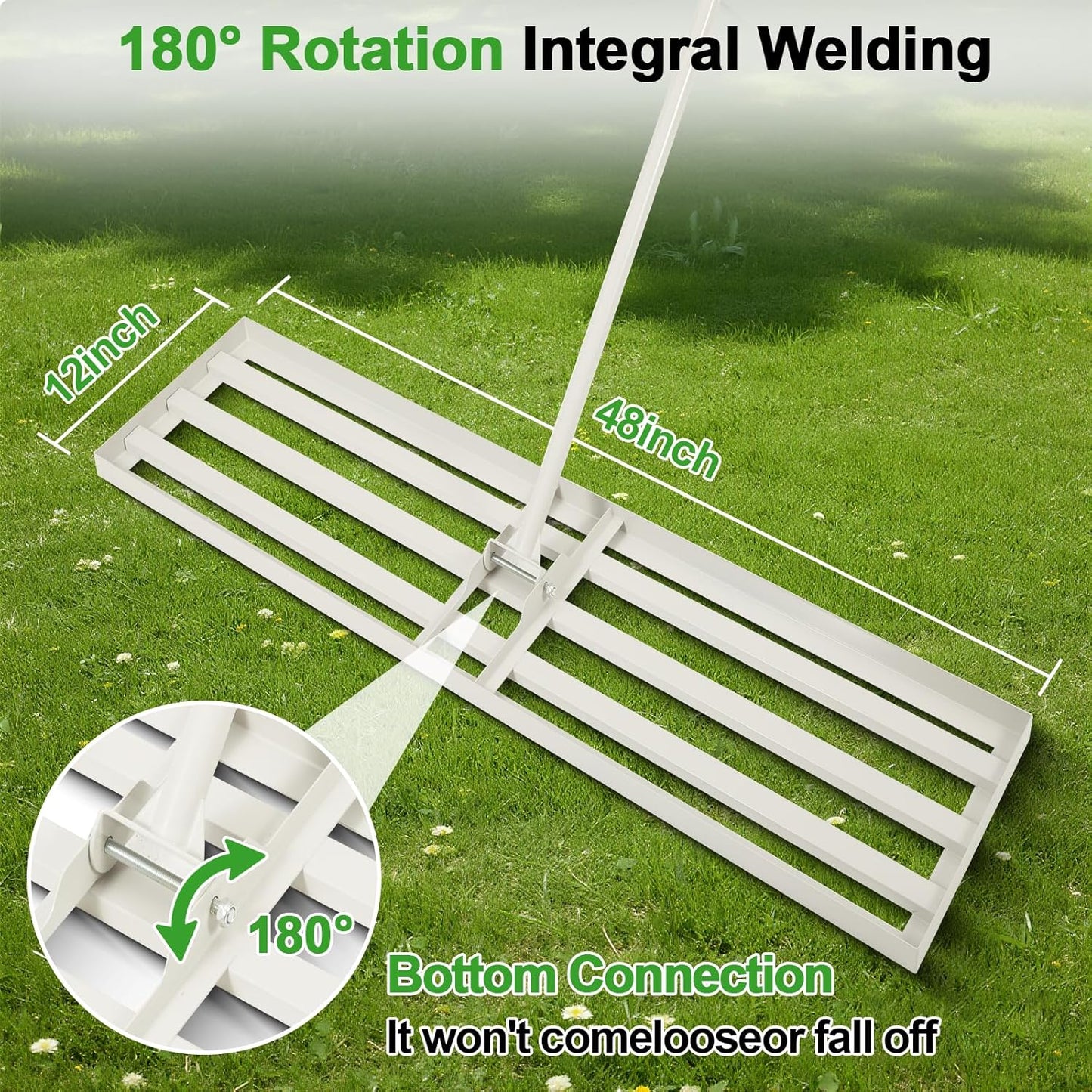 48"x12" Lawn Leveling Rake Heavy-Duty Galvanized Steel Lawn Leveler with an Adjustable 78'' Extra Long Handle Lawn Leveling Tool for Yard,Backyard,Garden,Golf,Farm,Pasture 6.5FT