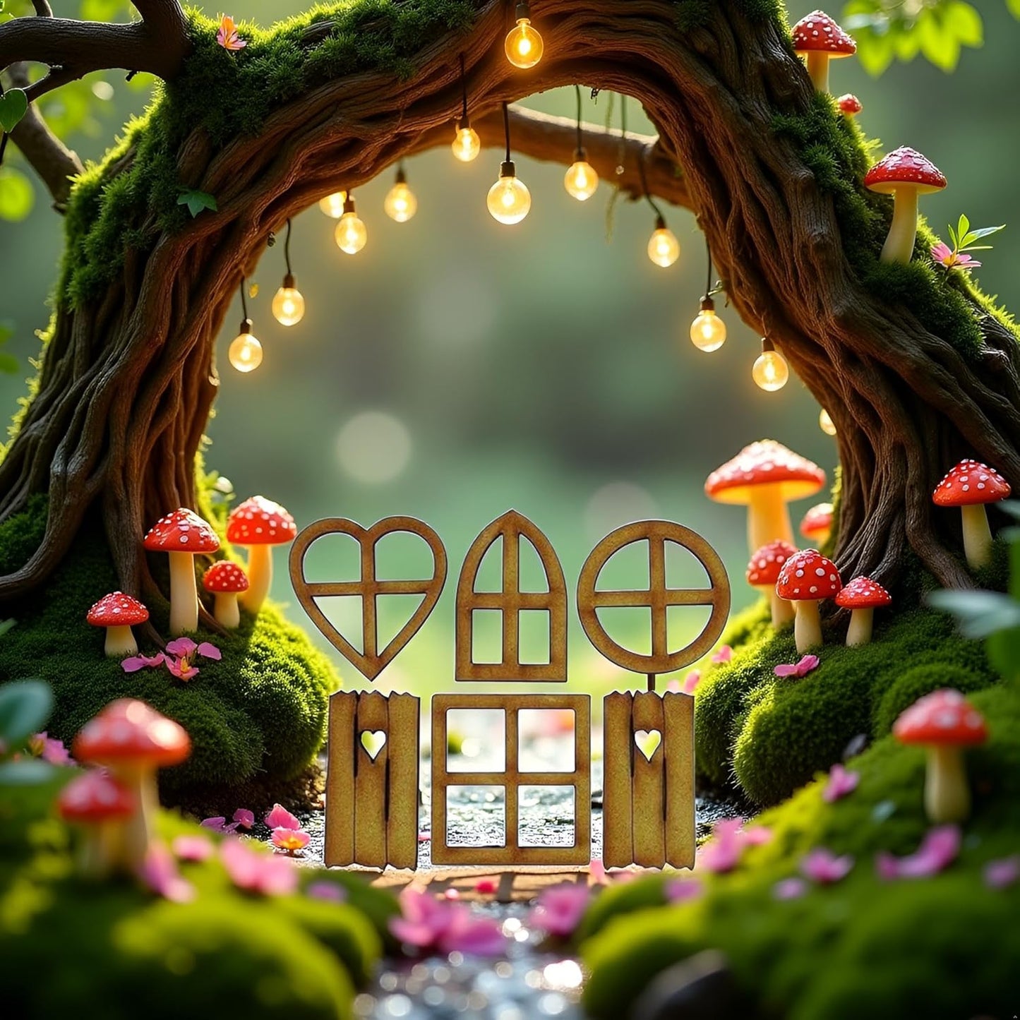 6Pcs Brown Wooden Fairy Garden Door, Blank Door Fairy House Doors and Windows Ornaments Tree Statues for Tree Trunk Yard Decoration, Miniature Gardens Buildings , Garden Sculptures and Statues