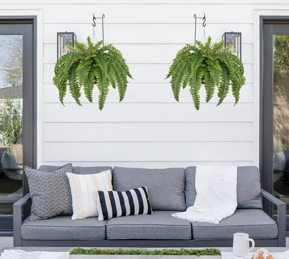 Hollyone 33" Artificial Boston Fern Hanging Basket Large 39 Leaves Fake Ferns in Rattan Pot Greenery Plants for Outdoors & Indoor Faux Fern Bush Basket Plant Patio Garden Home Decor Green