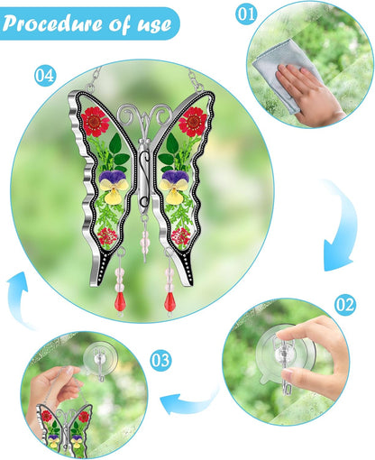 KY&BOSAM Butterfly Suncatcher for Window Hanging DIY Mom Gift Ornament Pressed Flower Between Wings Glass Metal Engraved No Charm Gift for Mom Mother's Day Valentine's Birthday Thanksgiving Christmas