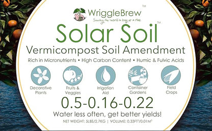 Solar Soil Vermicompost Soil Amendment from Earthworm Castings. All Purpose Plant Food and Soil Enhancer for Gardens, Vegetables, Fruits, Houseplants. 5lb Bag. Mix with Potting Soil.