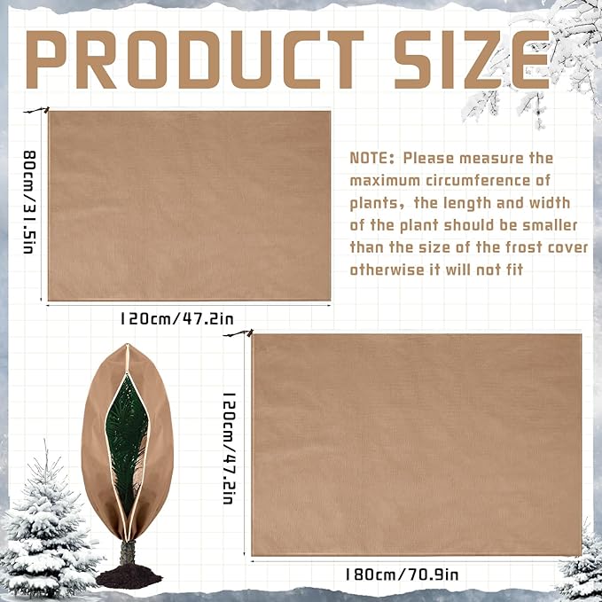 4 Pcs Plant Covers Freeze Protection Reusable Plant Protector with Zipper and Drawstring, Winter Bush Covers Freeze Protection from Cold Sun Frost Wind(Brown)