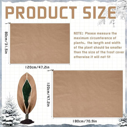 4 Pcs Plant Covers Freeze Protection Reusable Plant Protector with Zipper and Drawstring, Winter Bush Covers Freeze Protection from Cold Sun Frost Wind(Brown)