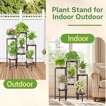 iDavosic.ly Plant Stand Indoor Outdoor, 6 Tier Corner Metal Flower Display Holder Shelf, Folding Tall Orchid Rack for Patio Balcony Porch Garden Living Room House, Violet Bronze