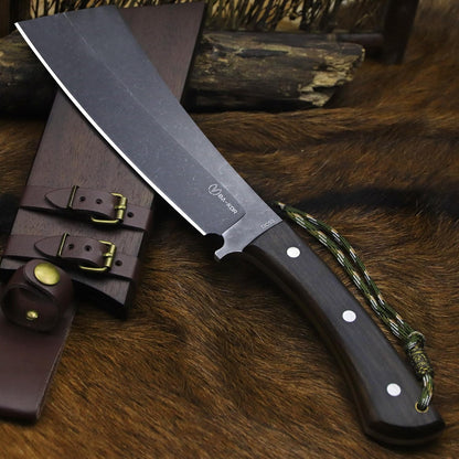 BA-KOR (Pioneer ) (14.6") DC53 steel 6mm thickened full Tang fixed knife+ Wooden sheath &(5.9IN) Cerium Igniter, suitable for outdoor hunting, cutting, chopping, camping, obstacle removal, exploration, fishing, EDC, BBQ (BA-Kb-0A)