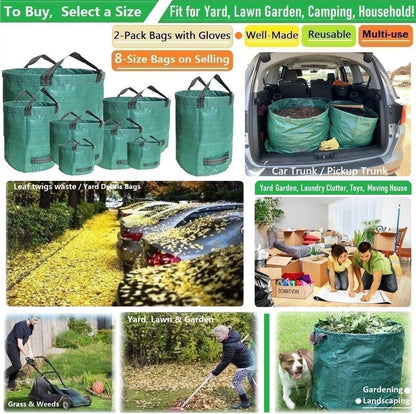 Standard 2-Pack 46 Gallon Yard Garden Bags (D26, H19 inch) with Gloves for Yard Waste Bags,Lawn Debris,Weeds Bag,Recycle Bin,Laundry Container,Camping Waste Bin,Lawn Grass Clippings,Leaf Bag 4 Handles