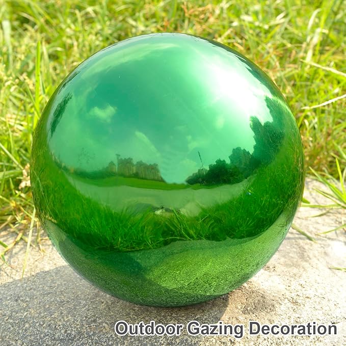 Nerien 6 Inch Gazing Ball, Stainless Steel Garden Mirror Globe, Polished Ornament Sphere, Hollow Floating Reflective Hemisphere, Home Outdoor Pond Housewarming Swimming Pool Decoration Gift, Green