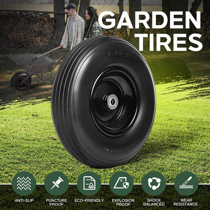 Taifa 13 Inch 1 Pack Solid Flat Free Replacement Tires and Wheels 4.00-6 with 5/8'' Axle Bore Hole, Air Less Wheel for Wheelbarrow/Wagon/Hand Truck/Trolley/Garden Scooter etc.