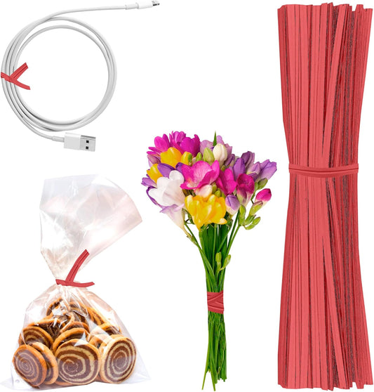 APQ Red Metallic Twist Ties for Bags, 4 inches. 2000 Pack Plastic-Coated Bread Twist Ties for Treat Bags. Reusable Bread Ties. Light Metallic Twist Tie. Heavy-Duty Twisty Ties for Bags