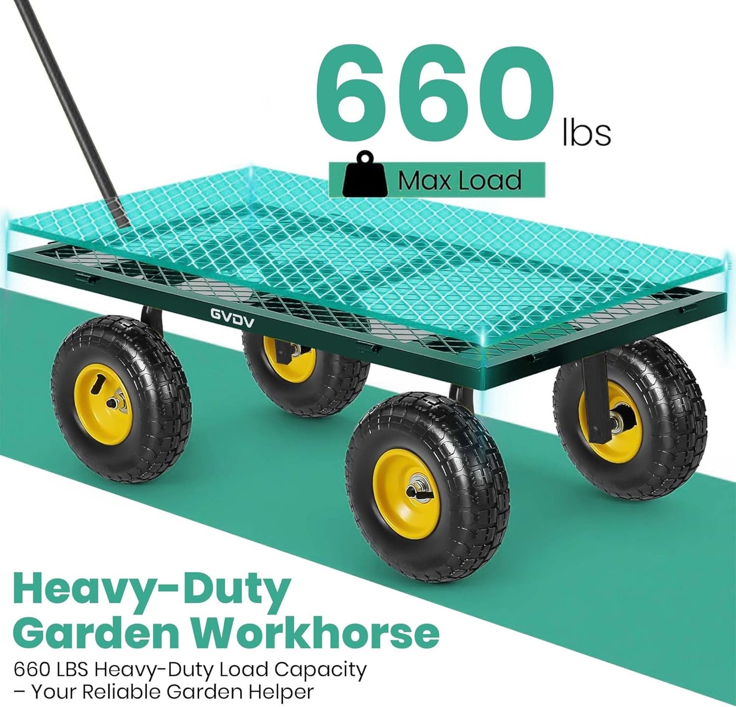 GVDV 660LB Garden Cart with Liner, Heavy Duty Steel Garden Wagon, Folding Utility Wagon with Removable Sides and 10" All-Terrain Wheels