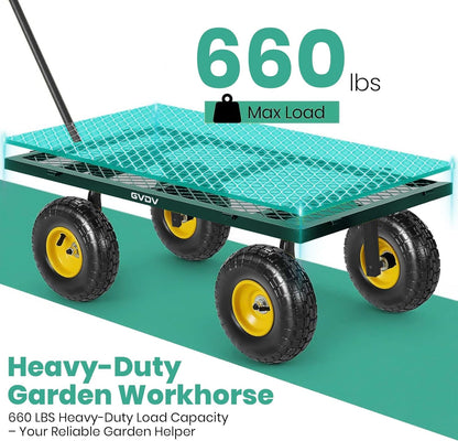 GVDV 660LB Garden Cart with Liner, Heavy Duty Steel Garden Wagon, Folding Utility Wagon with Removable Sides and 10" All-Terrain Wheels