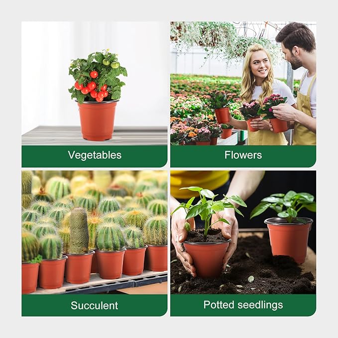 GROWNEER Nursery Pots 120 Pcs 4 Inch Plastic Plant Pot with 15 Pcs Plant Labels, Small Seed Starter Set Flower Planter Seedling Pots Grow Container for Indoor Outdoor Garden Transplant
