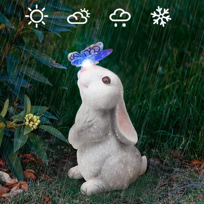 Garden Statue Outdoor Decor-Rabbit with Solar Butterfly Changing Lights Garden Statues,Bunny Statue for Patio,Balcony,Yard,Lawn Ornament,Gardening Gifts for Mom Grandma