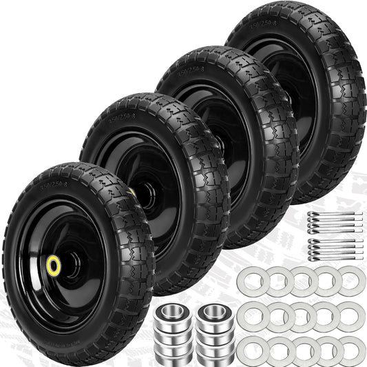 13" Flat Free Wheels Replacement for GOR Garden Cart Tires, 4.00-6 Solid Tires with 5/8"Bearings, 13" No Flat Wheels for GOR Garden Carts/Hand Trucks/Garden Carts