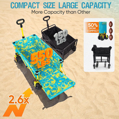 Old Bahama Bay 550lbs Extra Long 49" L Beach Wagon with Big Wheels with Brake for Sand, Collapsible Utility Beach Cart Heavy Duty Folding Wagon,Ideal for Outdoor Sand Camping Garden Pet