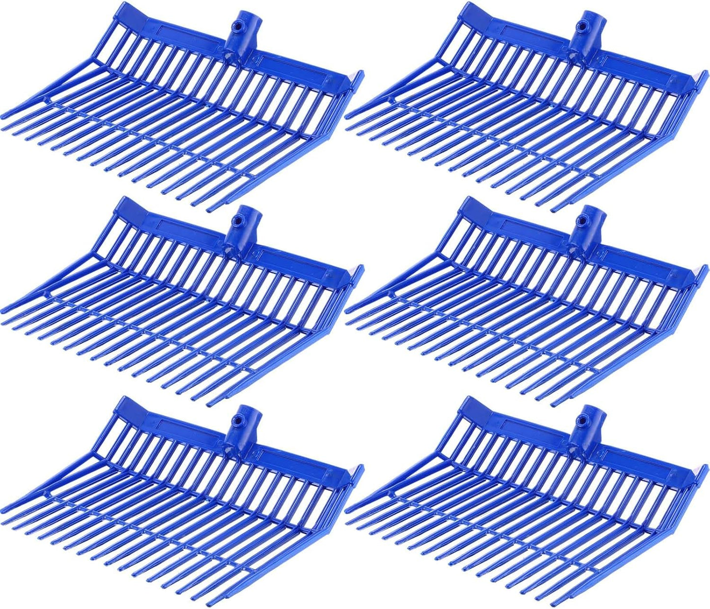 Lasnten 6 Pcs Manure Fork Head Bulk 18 Tines Pitch Fork Replacement Head with Screws and Nuts Durable Stable ABS Plastic Pitchfork for Horse Stall Picking up Manure(Blue)