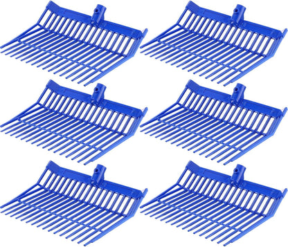 Lasnten 6 Pcs Manure Fork Head Bulk 18 Tines Pitch Fork Replacement Head with Screws and Nuts Durable Stable ABS Plastic Pitchfork for Horse Stall Picking up Manure(Blue)