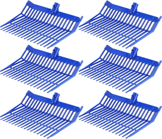 Lasnten 6 Pcs Manure Fork Head Bulk 18 Tines Pitch Fork Replacement Head with Screws and Nuts Durable Stable ABS Plastic Pitchfork for Horse Stall Picking up Manure(Blue)