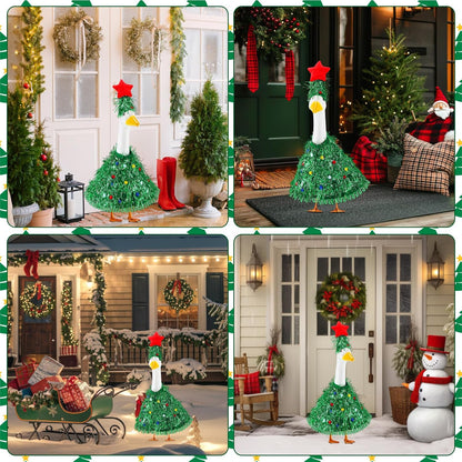 Abbylike Christmas Tree Goose Outfits Christmas Costume for Porch Goose 23 Inch Lawn Yard Patio Statue Outdoor Holiday Outfit Clothes Decoration