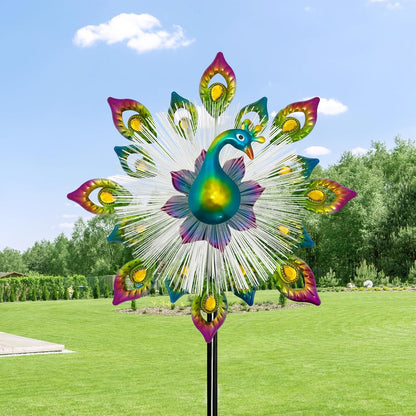 45" Peacock Garden Wind Spinners - Solar Metal Clearance Windmill Kinetic Wind Spinner Outdoor Decor, Wind Sculpture Yard Art for Patio & Lawn