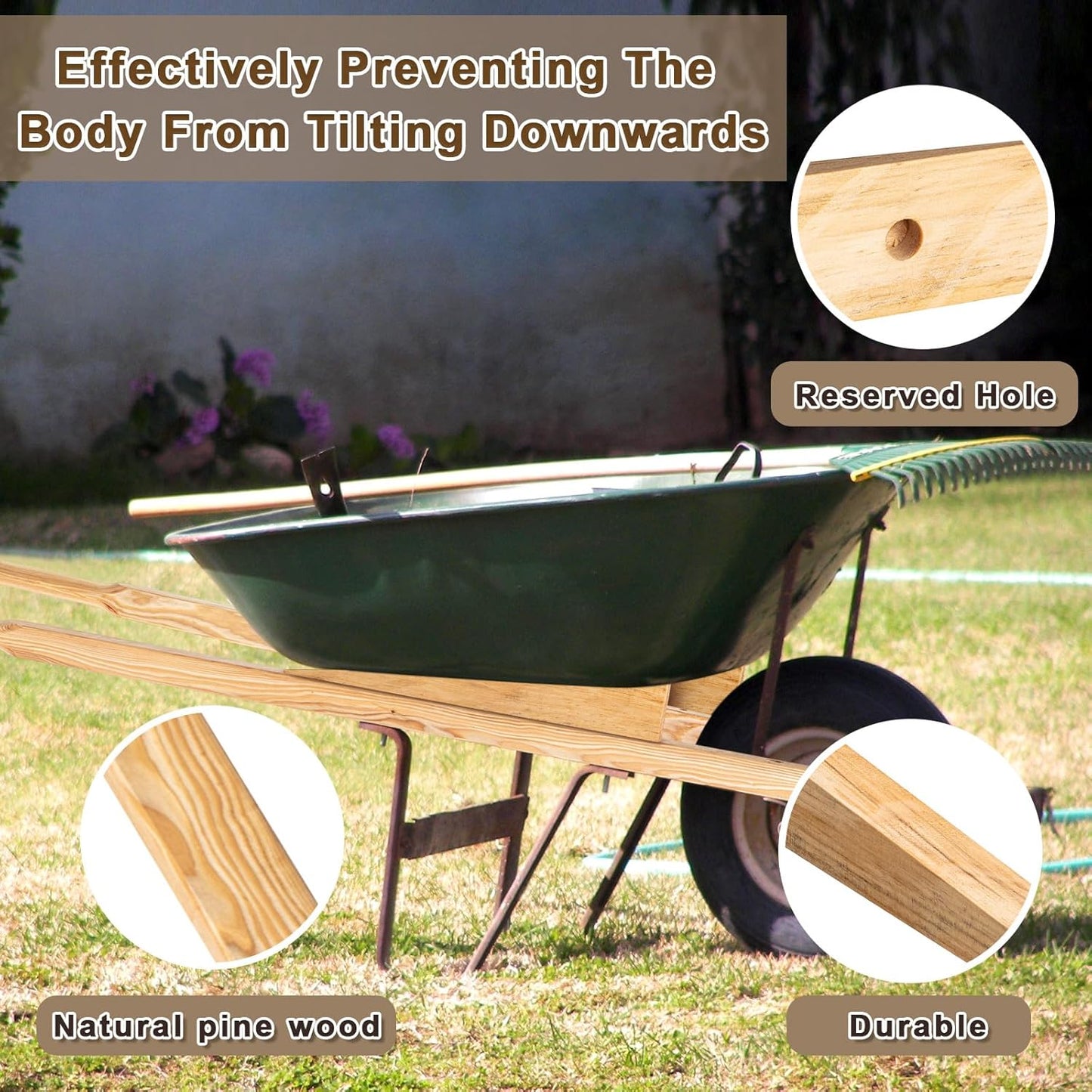 WILLBOND Wheel Barrow Handles Wood Replacement 59'' Wheelbarrow Handles Kit with 2 Wheelbarrow Wedge Heavy Duty Wood with Tough Seal Coat and Pre Drilled Holes for Wheelbarrows, Easy Install