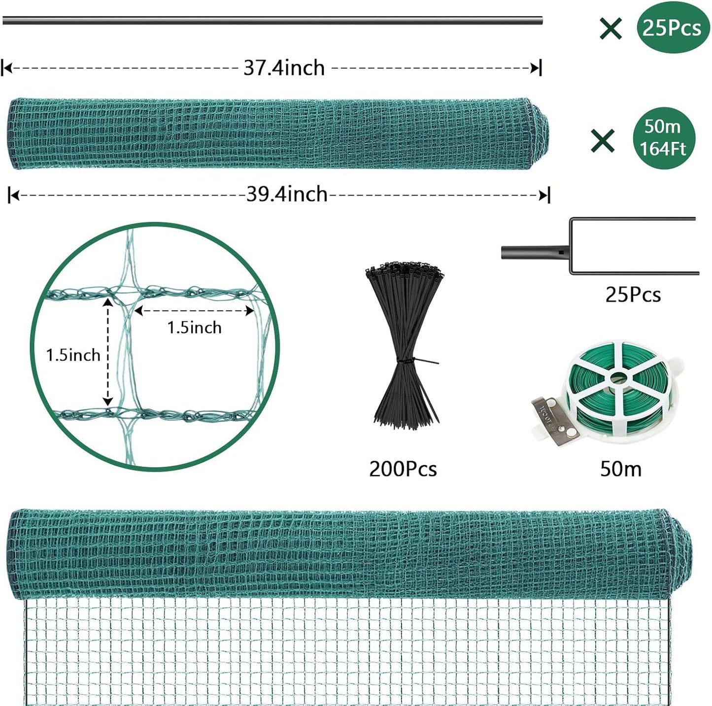 SUNYRISY Garden Mesh Fence Temporary Safety Fencing, 40in x 164ft Snow Fence with Steel Stakes, Reusable Nylon Animal Barrier Fencing Netting for Construction Backyard Dogs Poultry Deer