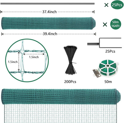 SUNYRISY Garden Mesh Fence Temporary Safety Fencing, 40in x 164ft Snow Fence with Steel Stakes, Reusable Nylon Animal Barrier Fencing Netting for Construction Backyard Dogs Poultry Deer