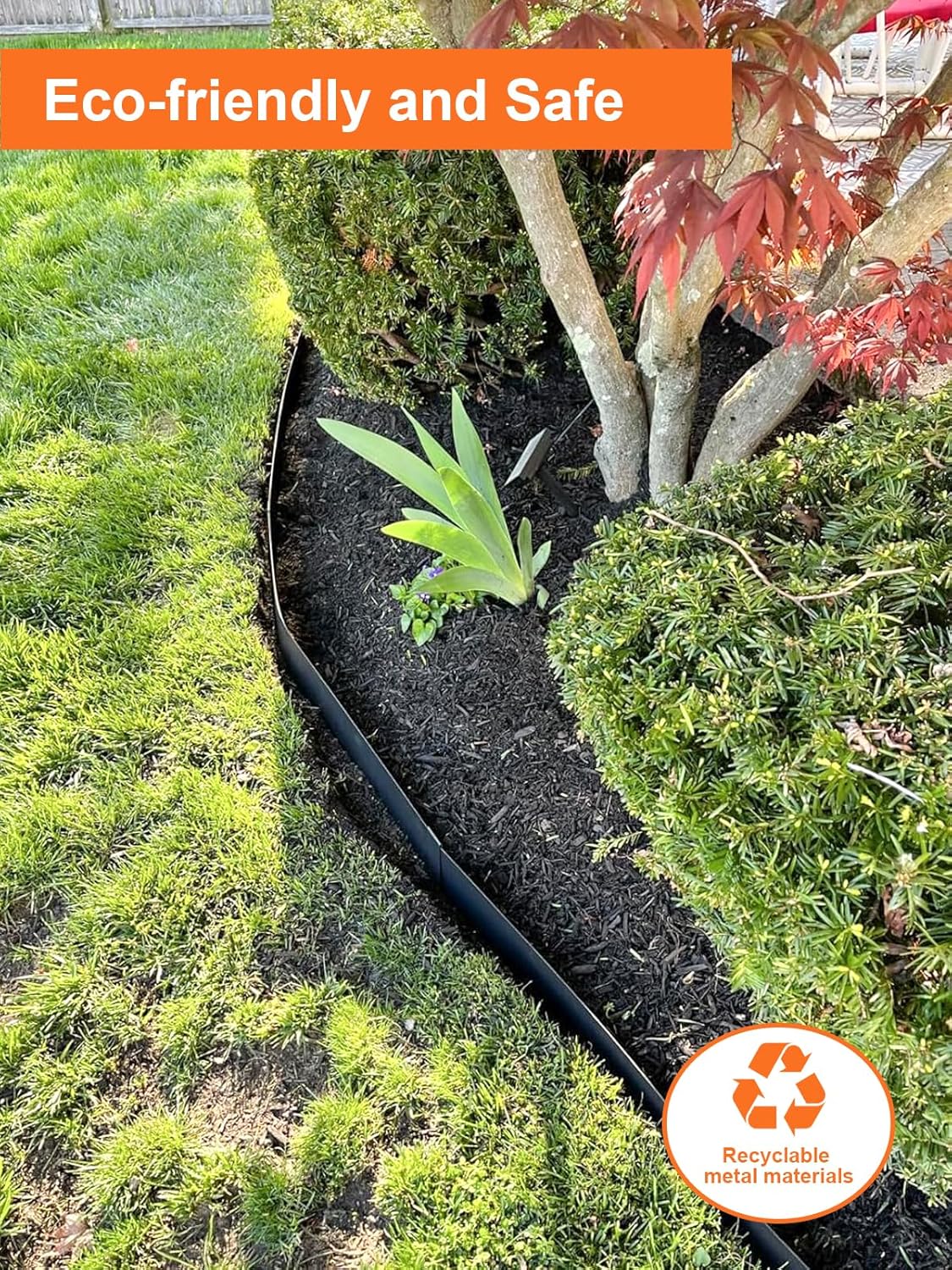 Vinci Landscape Edging Border, 40" L x 8" H 6Pack 20FT Total Black Galvanized Steel Garden Edging with Spikes, Sturdy Elegant Metal Lawn Broder for Flower Beds, Pathways, Paver Edges and Yard