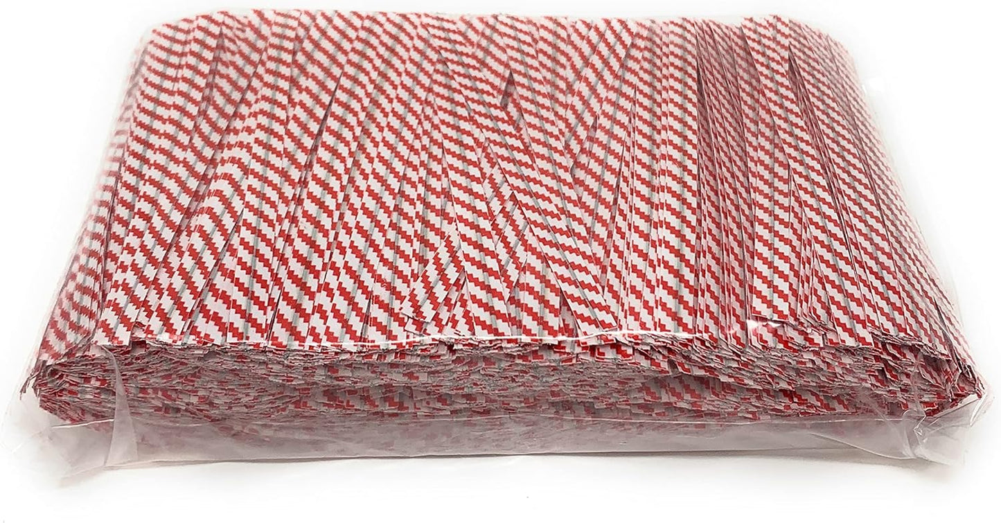 4" Length Twist Ties, 2000 Red White Plastic Coated, No Rip, Paper Ties Cello General Use, Party Favor Treat Bags, Small Orders Packaging, Closures to Secure Product (2000 Red White)