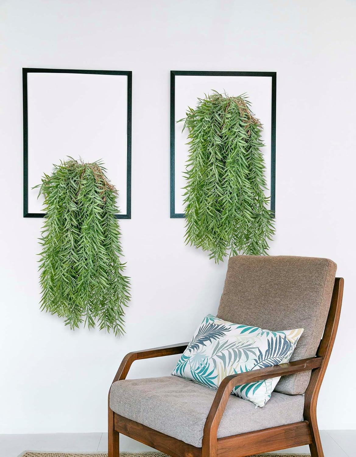 3 Fake Hanging Plants of Bamboo Stems with Roots, Faux Hanging Greenery Plastic Plants for Party Home Office Farmhouse Living Room Greenery Wall, Ceiling, Bathroom, Mantle, Spring Porch Decor