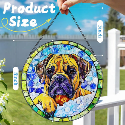 8″ Stained Glass Window Hanging Ornament, Bullmastiff Dog Stained Glass Suncatcher Ornament, Sun-Catcher Window Decor | Pet Lover Gifts, Gifts for Dog Lovers