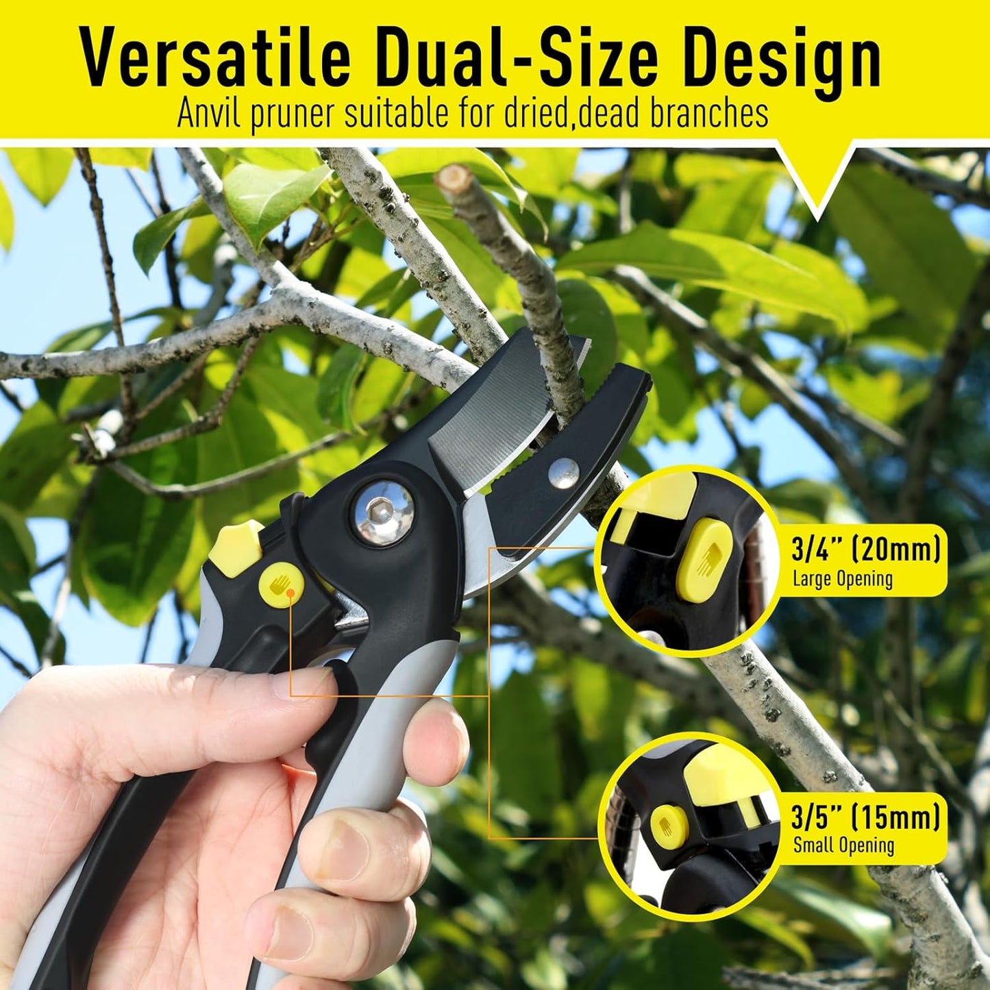 Jardineer 3PCS Pruning Shears Set for Gardening, Bypass Pruning Scissors & Anvil Pruners with SK5 Blades, Garden Clippers for Women Arthritic Hands