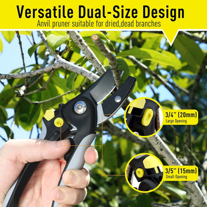 Jardineer 3PCS Pruning Shears Set for Gardening, Bypass Pruning Scissors & Anvil Pruners with SK5 Blades, Garden Clippers for Women Arthritic Hands